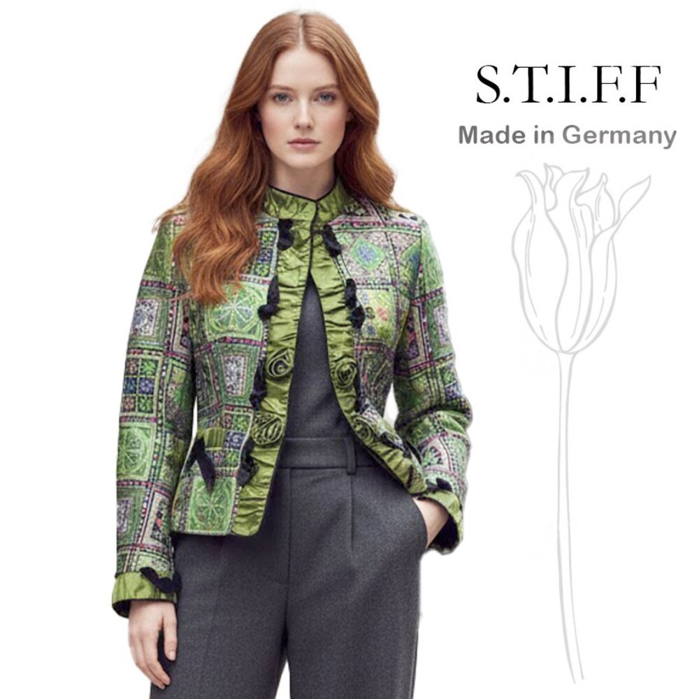 S.T.I.F.F Green Germany Tapestry Silk & Velvet Holiday Christmas Party Jacket